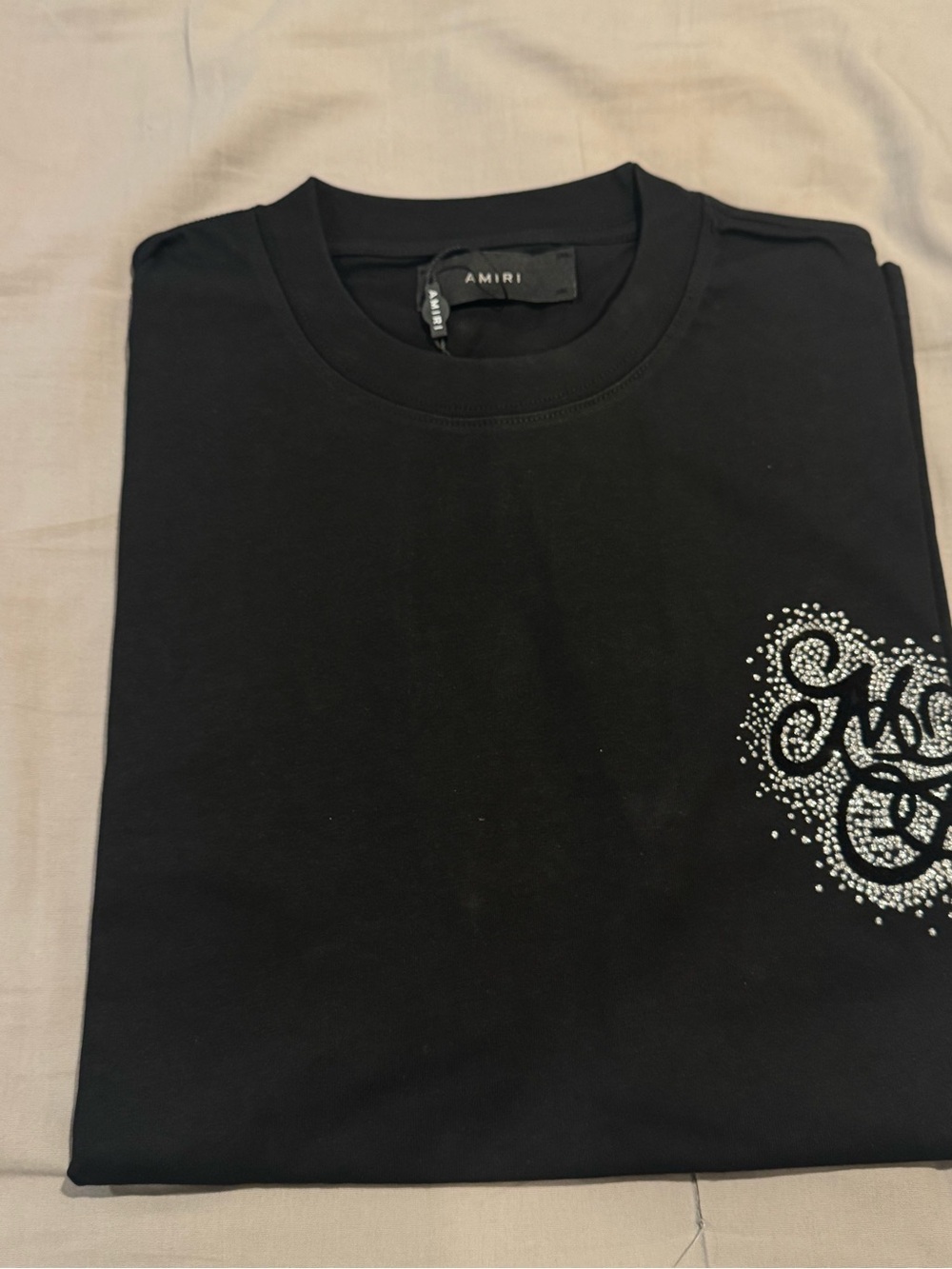 AMIRI Black Tee with Silver Rhinestone Script - Picture 3 of 6